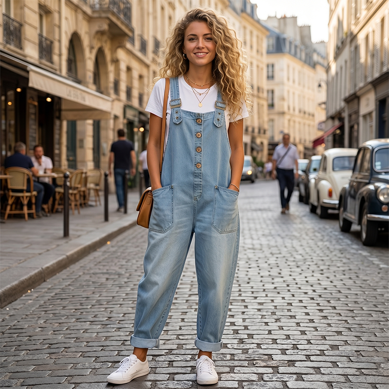 ✨ Easy Everyday Comfort | Women's Relaxed-Fit Denim Overalls with Deep Pockets