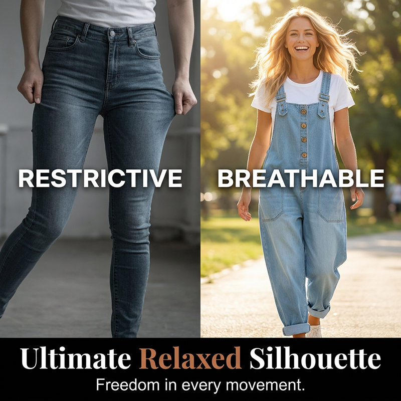 ✨ Easy Everyday Comfort | Women's Relaxed-Fit Denim Overalls with Deep Pockets