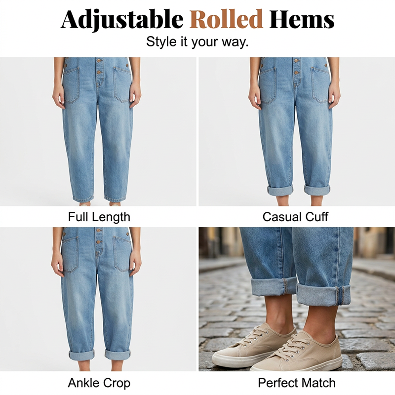 ✨ Easy Everyday Comfort | Women's Relaxed-Fit Denim Overalls with Deep Pockets