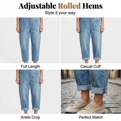 ✨ Easy Everyday Comfort | Women's Relaxed-Fit Denim Overalls with Deep Pockets