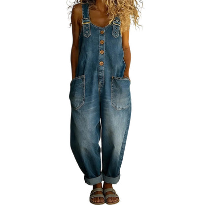 ✨ Easy Everyday Comfort | Women's Relaxed-Fit Denim Overalls with Deep Pockets