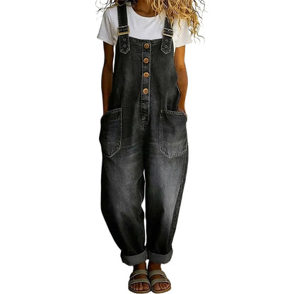 ✨ Easy Everyday Comfort | Women's Relaxed-Fit Denim Overalls with Deep Pockets