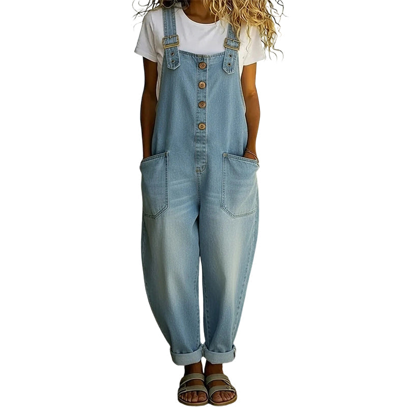 ✨ Easy Everyday Comfort | Women's Relaxed-Fit Denim Overalls with Deep Pockets