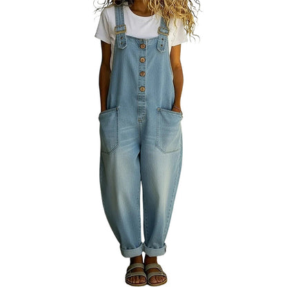 ✨ Easy Everyday Comfort | Women's Relaxed-Fit Denim Overalls with Deep Pockets