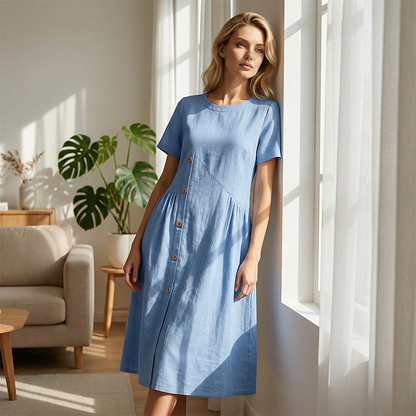 ⏰🔥LIMITED TIME 50% OFF! 👗 Women’s Casual Midi Dress with Irregular Buttons – Stylish, Comfortable & Perfect for Everyday Wear ✨🌸
