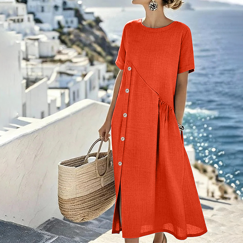 ⏰🔥LIMITED TIME 50% OFF! 👗 Women’s Casual Midi Dress with Irregular Buttons – Stylish, Comfortable & Perfect for Everyday Wear ✨🌸