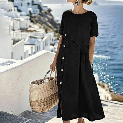 ⏰🔥LIMITED TIME 50% OFF! 👗 Women’s Casual Midi Dress with Irregular Buttons – Stylish, Comfortable & Perfect for Everyday Wear ✨🌸