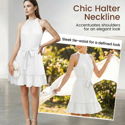 📢📢50% off new arrivals-Sleeveless Halter Neck Ruffle Hem Dress