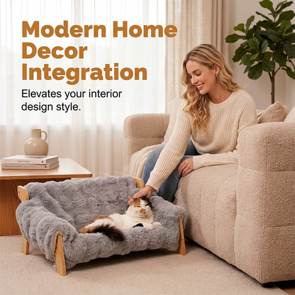 Elevated Plush Pet Bed with Wooden Frame