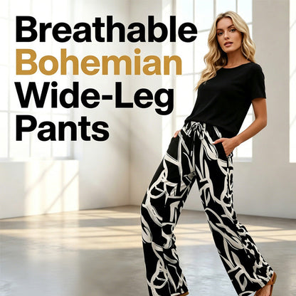 📢📢Limited-time 50% off-Women's Bohemian Print Drawstring Wide-Leg Pants