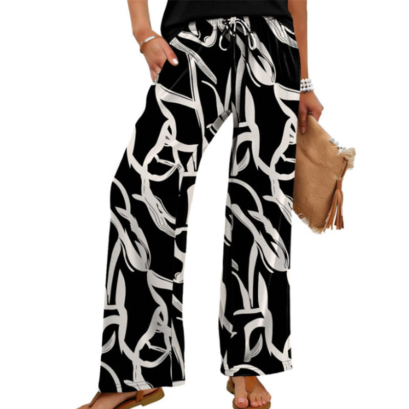 📢📢Limited-time 50% off-Women's Bohemian Print Drawstring Wide-Leg Pants