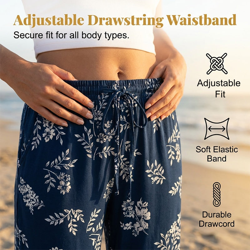 📢📢Limited-time 50% off-Women's Bohemian Print Drawstring Wide-Leg Pants
