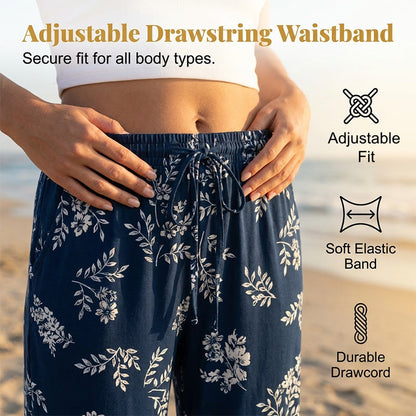 📢📢Limited-time 50% off-Women's Bohemian Print Drawstring Wide-Leg Pants
