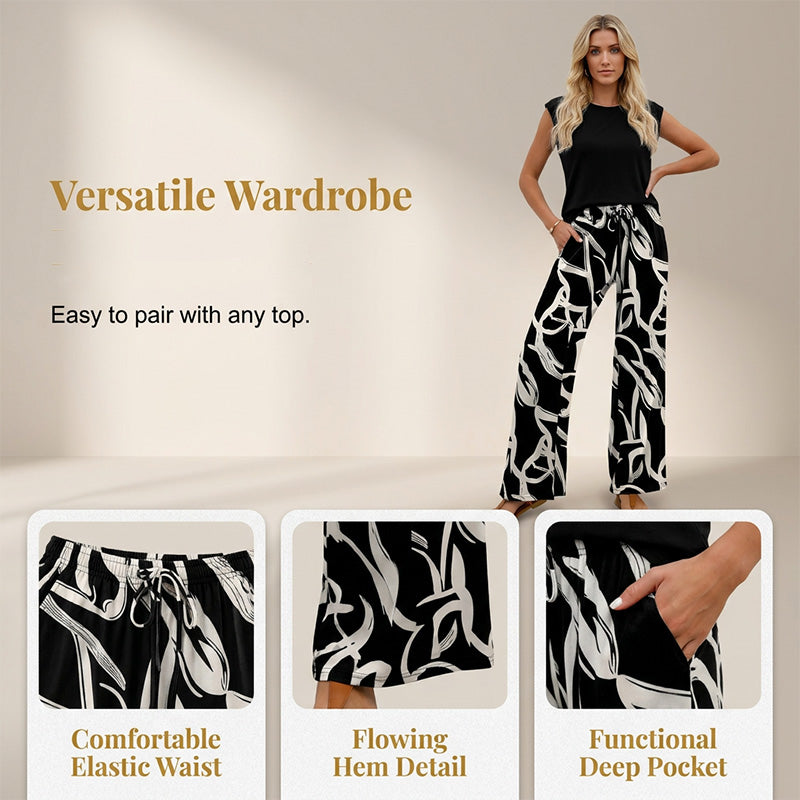 📢📢Limited-time 50% off-Women's Bohemian Print Drawstring Wide-Leg Pants