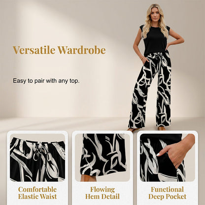 📢📢Limited-time 50% off-Women's Bohemian Print Drawstring Wide-Leg Pants