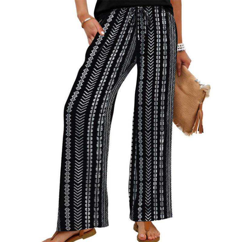 📢📢Limited-time 50% off-Women's Bohemian Print Drawstring Wide-Leg Pants