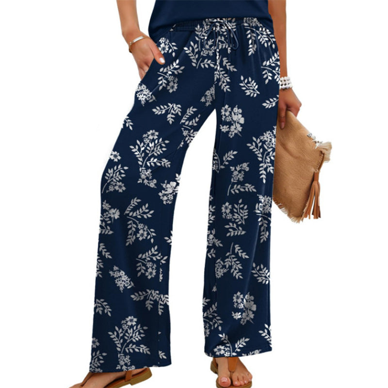 📢📢Limited-time 50% off-Women's Bohemian Print Drawstring Wide-Leg Pants