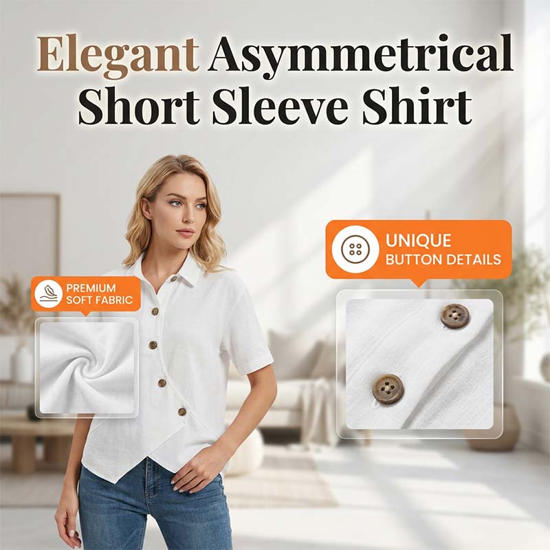 📢📢50% off new arrivals-Women's Asymmetrical Button-Up Short Sleeve Shirt