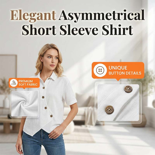 📢📢50% off new arrivals-Women's Asymmetrical Button-Up Short Sleeve Shirt
