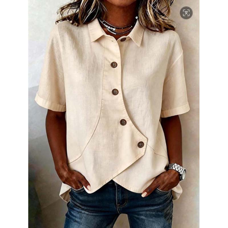 📢📢50% off new arrivals-Women's Asymmetrical Button-Up Short Sleeve Shirt