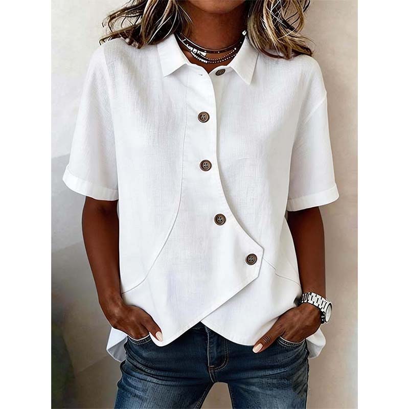 📢📢50% off new arrivals-Women's Asymmetrical Button-Up Short Sleeve Shirt