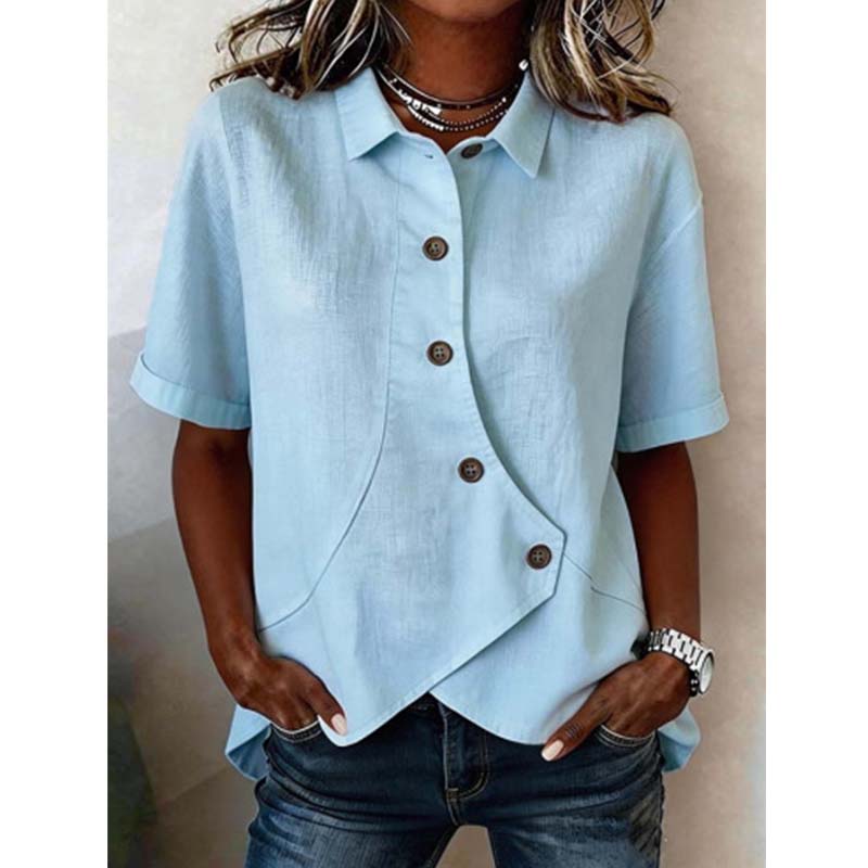 📢📢50% off new arrivals-Women's Asymmetrical Button-Up Short Sleeve Shirt