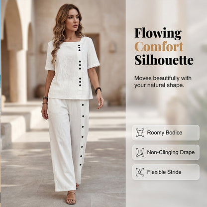🔥🔥50% off new arrivals-Women's Casual Top & Wide-Leg Pants 2-Piece Set
