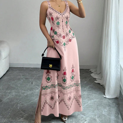 🔥New Arrivals & Special Offers-Sleeveless V-Neck Floral Print Slit Dress