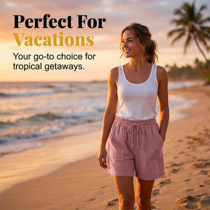 🔥New Arrivals & Special Offers-Women's Cotton Linen High-Waist Elastic Shorts