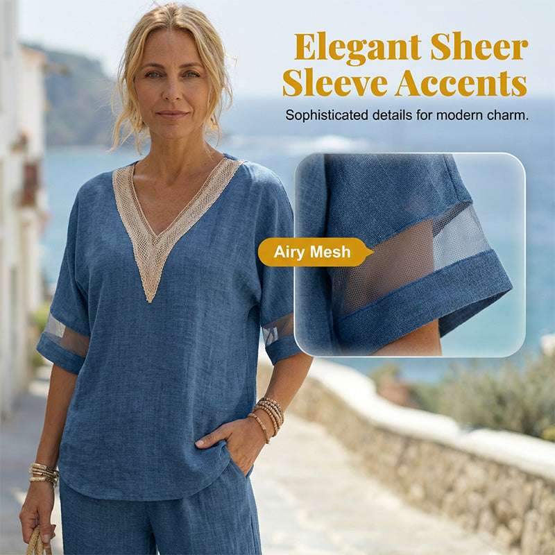 🔥New Arrivals & Special Offers-Elegant V-Neck Top & Wide-Leg Pants Set