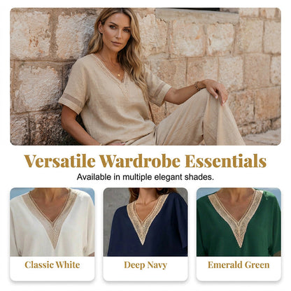 🔥New Arrivals & Special Offers-Elegant V-Neck Top & Wide-Leg Pants Set