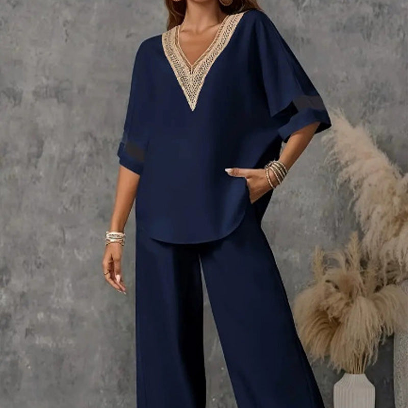 🔥New Arrivals & Special Offers-Elegant V-Neck Top & Wide-Leg Pants Set