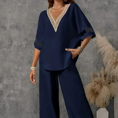 🔥New Arrivals & Special Offers-Elegant V-Neck Top & Wide-Leg Pants Set
