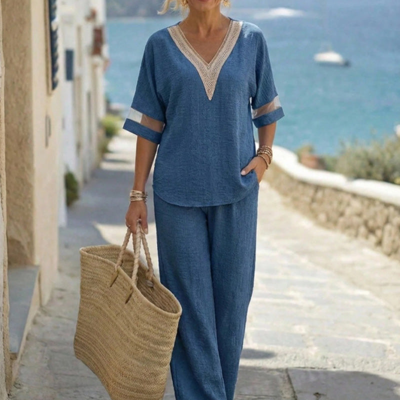 🔥New Arrivals & Special Offers-Elegant V-Neck Top & Wide-Leg Pants Set