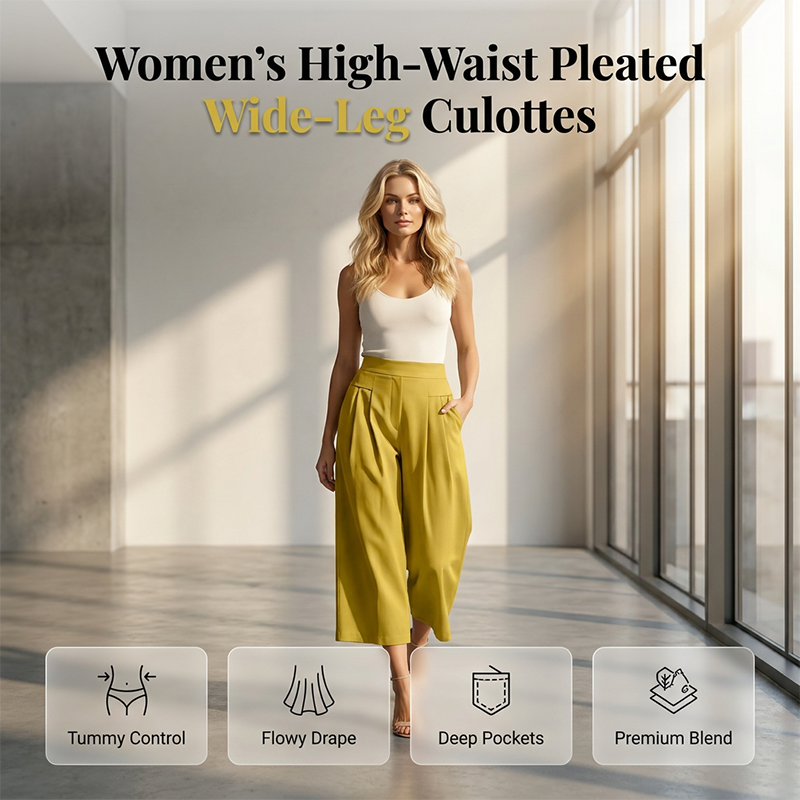 🔥New Arrivals & Special Offers-Women's High-Waist Pleated Wide-Leg Culottes