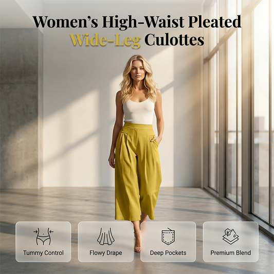 🔥New Arrivals & Special Offers-Women's High-Waist Pleated Wide-Leg Culottes