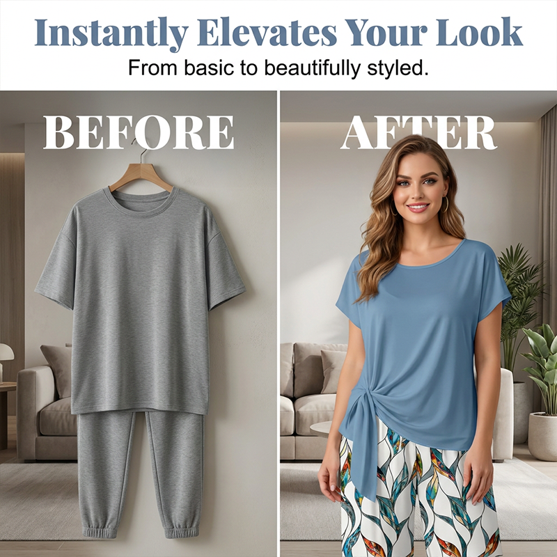 🔥Limited-time offer-Women's Side-Tie Top & Patterned Pants Set