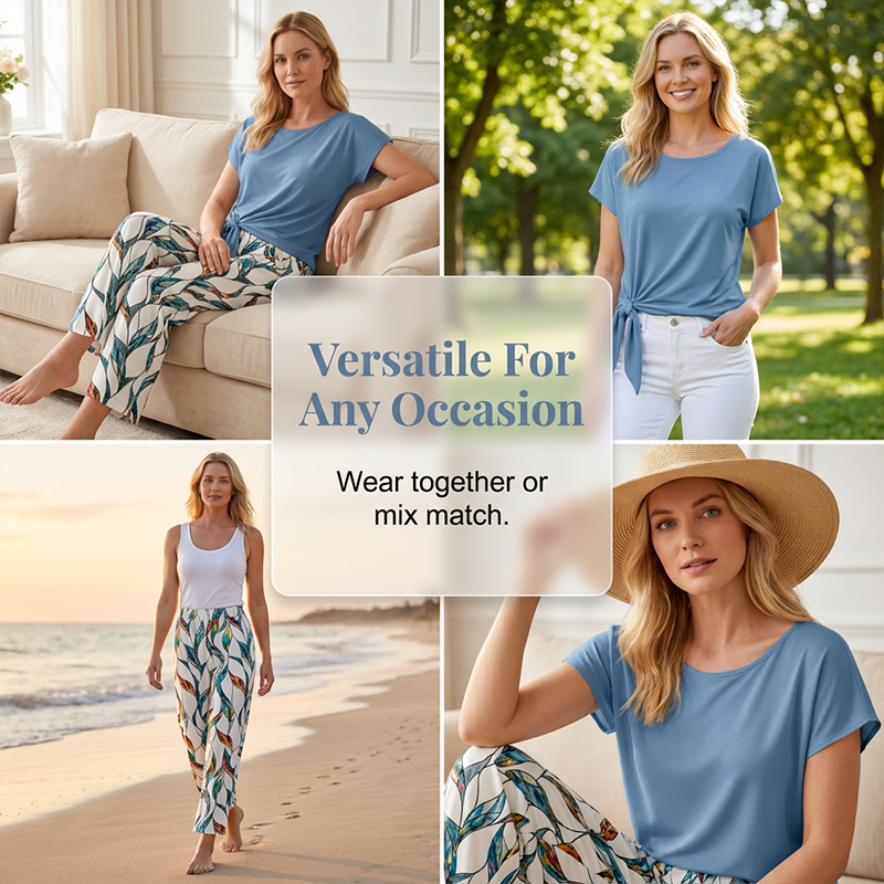 🔥Limited-time offer-Women's Side-Tie Top & Patterned Pants Set