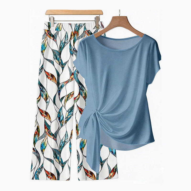 🔥Limited-time offer-Women's Side-Tie Top & Patterned Pants Set