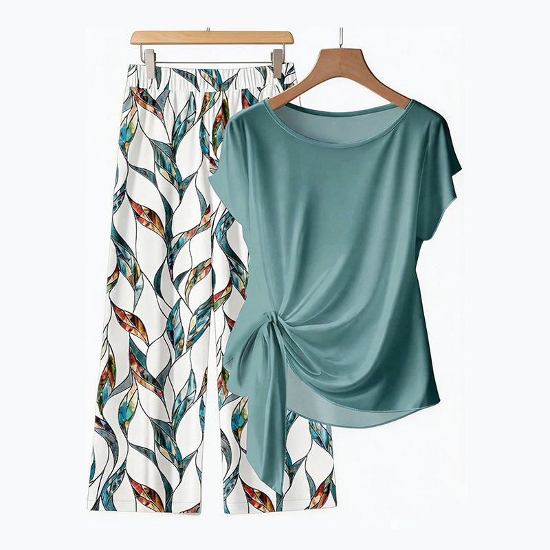 🔥Limited-time offer-Women's Side-Tie Top & Patterned Pants Set
