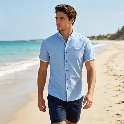 🔥Limited-time offer-Men's Short-Sleeve Stand-Up Collar Shirt