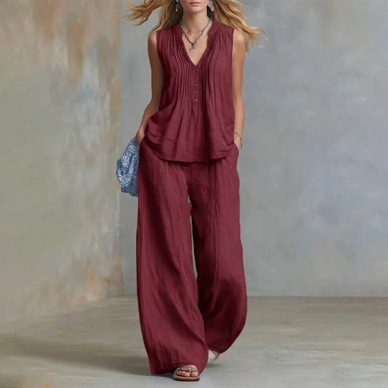 🔥Limited-time offer-Elegant Loose Fit Sleeveless Top & Pants Set