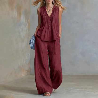 🔥Limited-time offer-Elegant Loose Fit Sleeveless Top & Pants Set