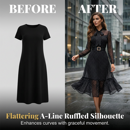 📢📢40% OFF !! ⏰Elegant Polka Dot Tie-Neck Midi Dress 