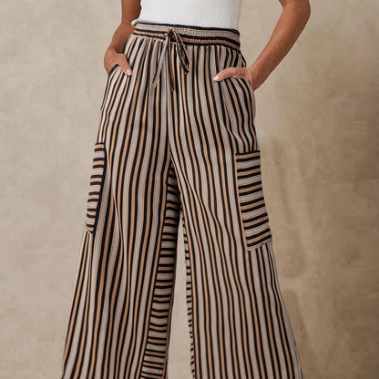 🔥Limited-time offer-Women's Striped Wide-Leg Drawstring Pants