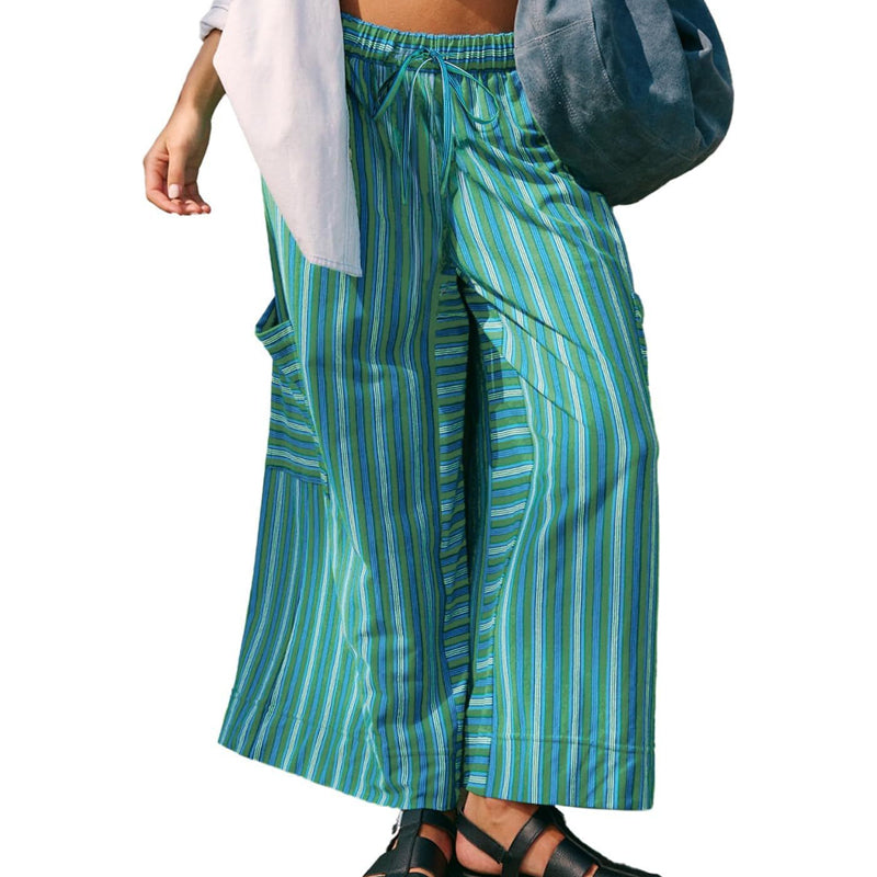 🔥Limited-time offer-Women's Striped Wide-Leg Drawstring Pants