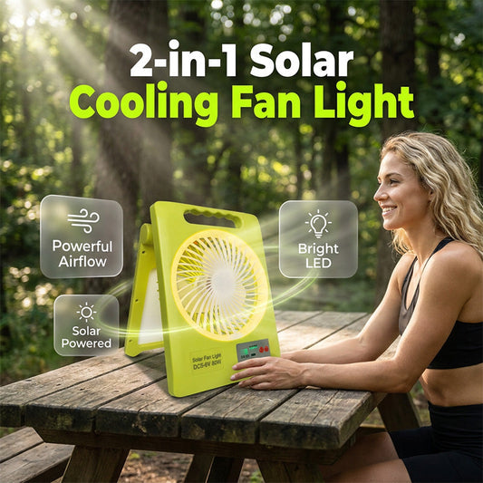 🔥Tech bestseller – over 50,000 sold！🥳🔆 2-in-1 Solar Fan & LED Light – 2400mAh Power Bank, Type-C + Solar Charging, Foldable Portable – Ideal for Camping, Power Outages & Outdoor Use