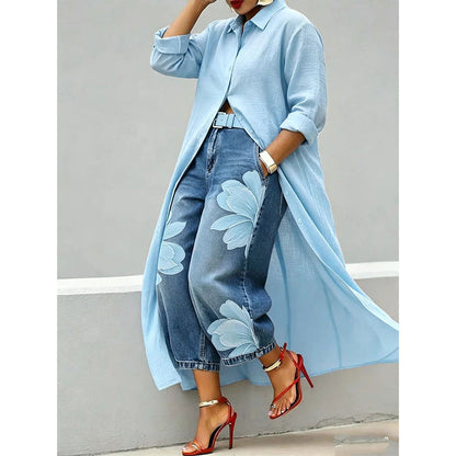🔥🔥Limited-time offer-Women's Long Sleeve Button-Down Maxi Shirt Dress