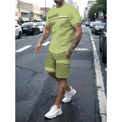 👕 ✨ Men's 2-Piece Set – Color Block, 6 Colors, S-5XL, Drawstring 🩳