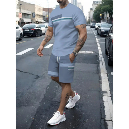👕 ✨ Men's 2-Piece Set – Color Block, 6 Colors, S-5XL, Drawstring 🩳